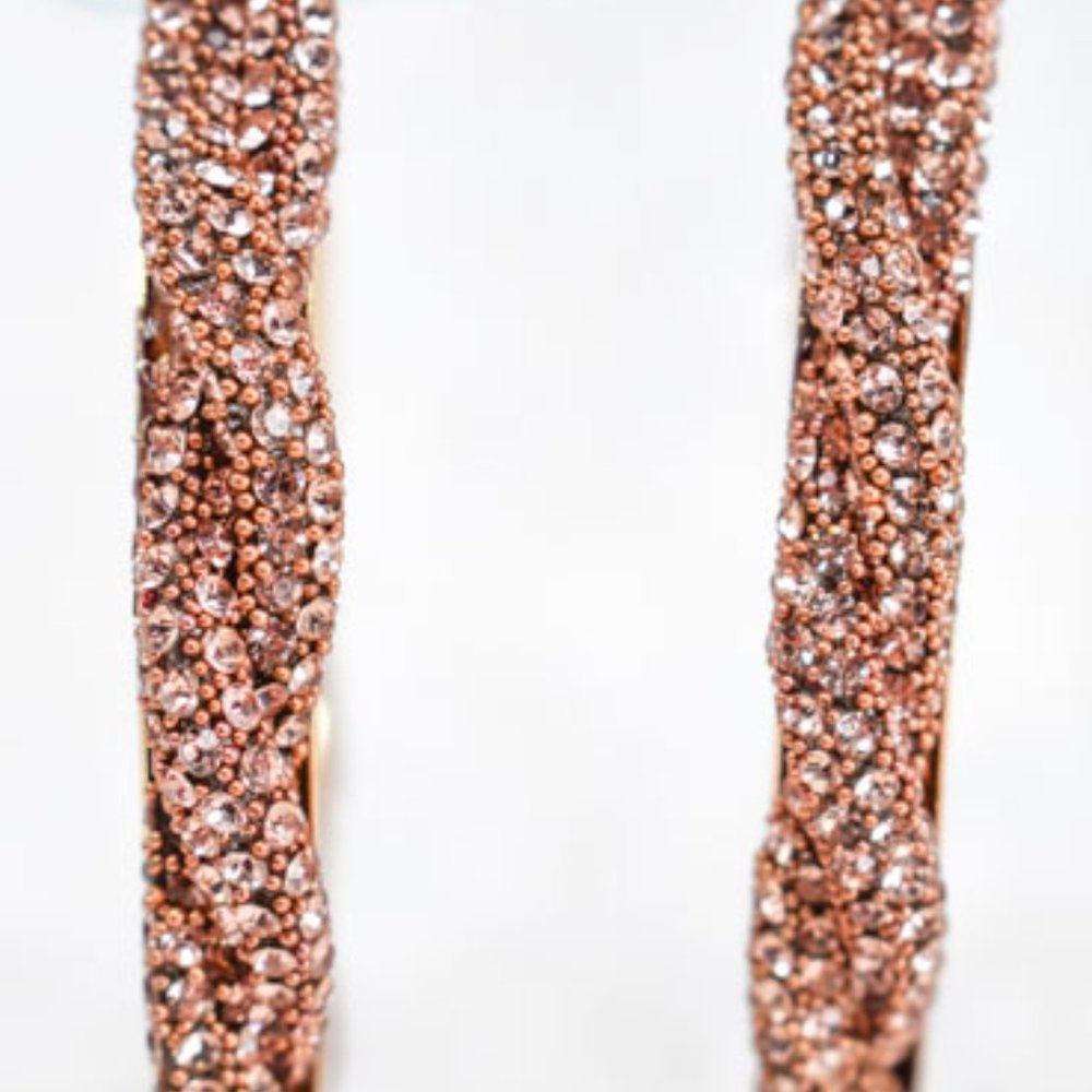 3" Braid Twist Champagne Rhinestone Hoop Earrings - Picture 9 of 12